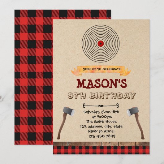 Werfende Party Einladung des Hatchet (Vorne/Hinten)