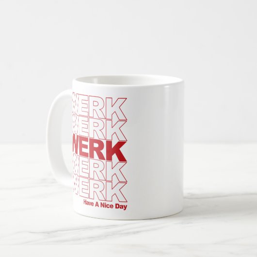 Werk Red Typografie Kaffeetasse (Vorderseite Links)