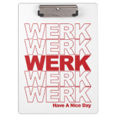 WERK Red Typografie Klemmbrett (Vorderseite)