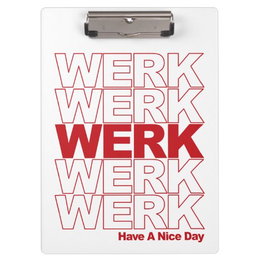 WERK Red Typografie Klemmbrett (Vorderseite)
