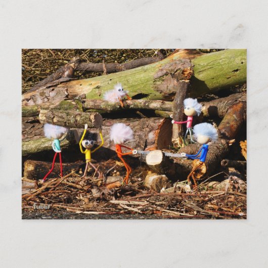 Werkende Fubby's in hun houtzagerij. Postkarte (Vorderseite)