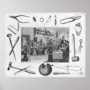 Werkstatt und Hauptwerkzeuge von Schmuck, 1810 Poster