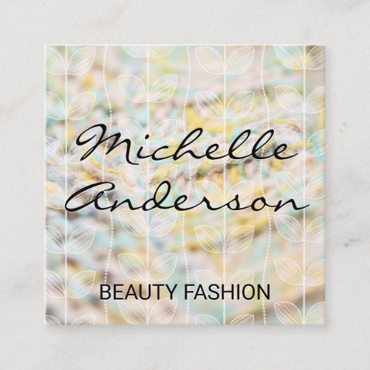 Werkstoff | Pflanze Doodle Muster Quadratische Visitenkarte (Vorderseite)