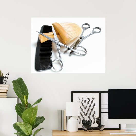 Werkzeug für alte Friseure Poster (Heimbüro)