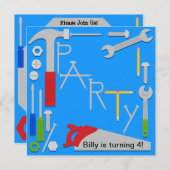Werkzeug-Werkstatt-Geburtstags-Party Einladung (Vorne/Hinten)