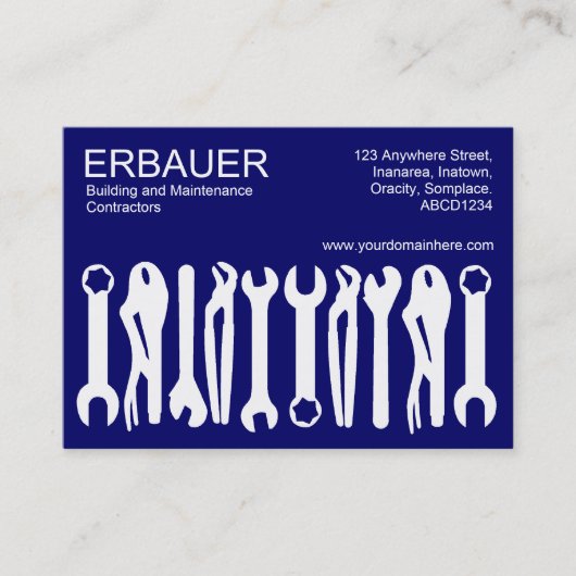 Werkzeuge des Handels (Chubby) - Weiß auf dunkelbl Visitenkarte (Vorderseite)