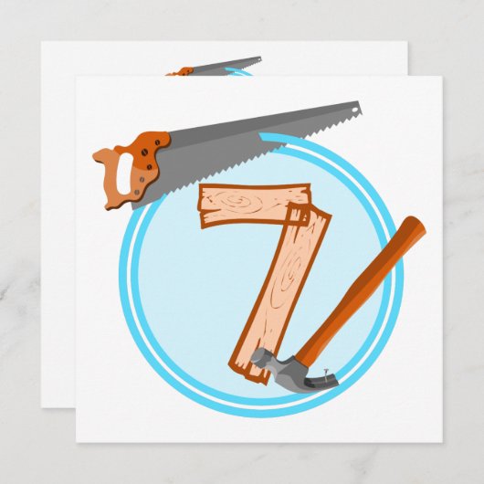 Werkzeuge für 7 Jahre alt Einladung (Vorne/Hinten)