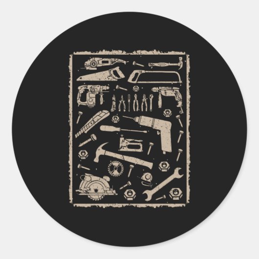 Werkzeuge mit Rahmen Vintag Runder Aufkleber (Vorderseite)