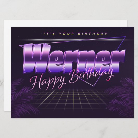 Werner Name Vorname lila retro Karte Geburtstag (Vorne/Hinten)