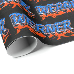 Werner Vorname Name Graffiti blue orange Geschenkpapier
