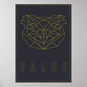 Wert des Gelben Origami-Uhus aus Selbstpflege-Post Poster