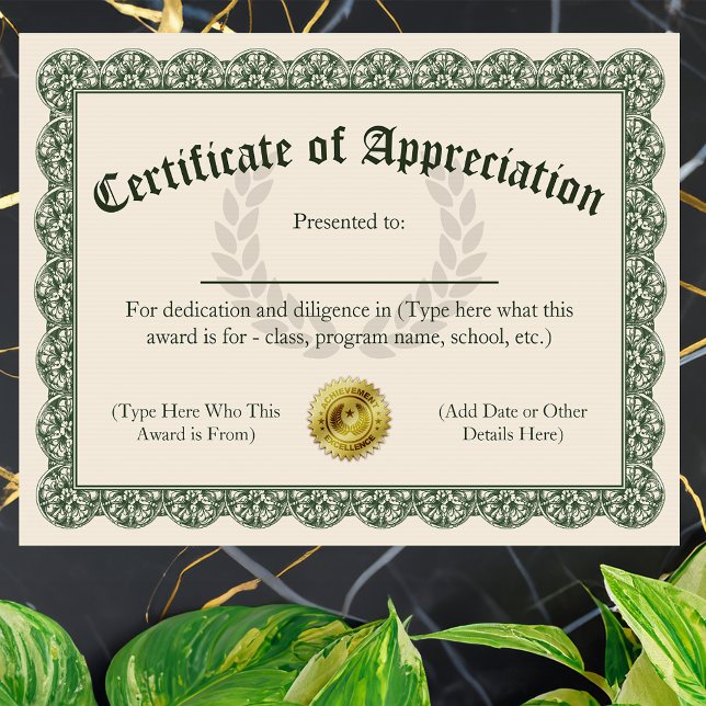 Wertungszertifikat, anpassbar 8.5x11 (certificate of appreciation)