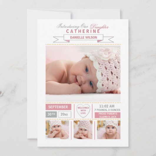 Wertvoll Ankunft Rosa Foto Geburtsankündigung Ankündigung (Vorderseite)