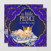 Wertvoll Blue and Gold Royal Prince Baby Dusche Einladung (Vorne/Hinten)