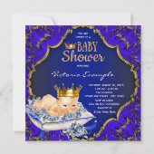 Wertvoll Blue and Gold Royal Prince Baby Dusche Einladung (Rückseite)
