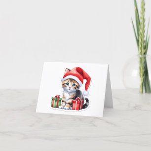Wertvoll Brown Tabby Santa Kitten BLANK Feiertagskarte