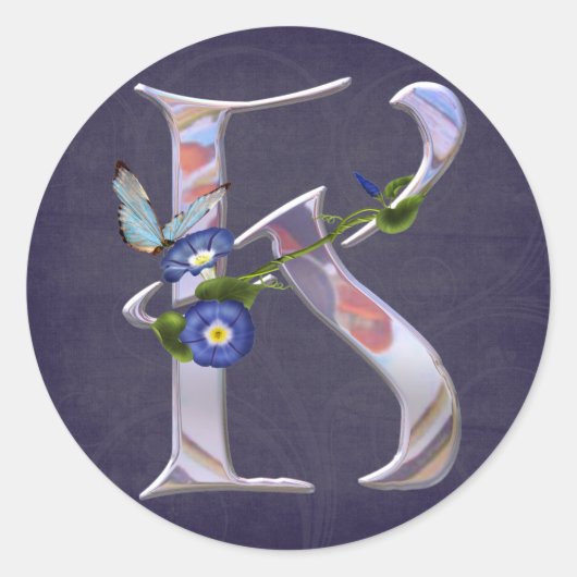 Wertvoll Butterfly Initial K Runder Aufkleber (Vorderseite)