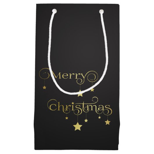 Wertvoll Gold Frohe Weihnachtsstars Kleine Geschenktüte (Vorderseite)