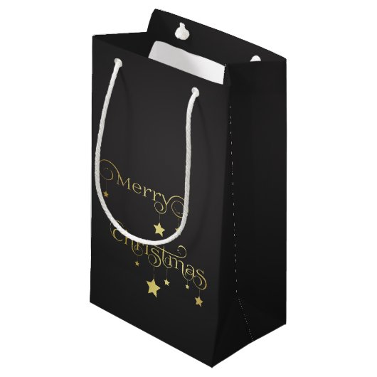 Wertvoll Gold Frohe Weihnachtsstars Kleine Geschenktüte (Vorderseite Schrägansicht)