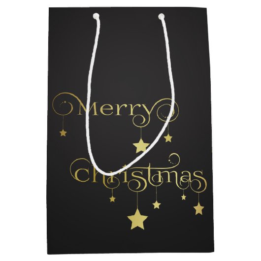 Wertvoll Gold Frohe Weihnachtsstars Mittlere Geschenktüte (Vorderseite)