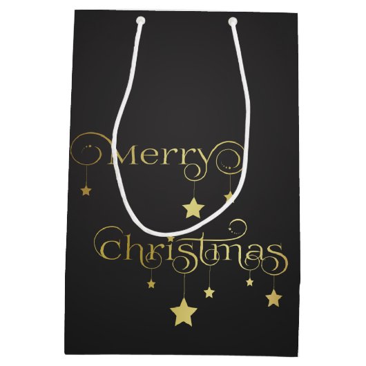 Wertvoll Gold Frohe Weihnachtsstars Mittlere Geschenktüte (Rückseite)
