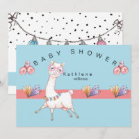 Wertvoll Pink & Blue Llama Baby Dusche Einladung