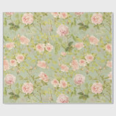 Wertvoll rosa Redouté Rose Muster Grün Geschenkpapier (Flach)