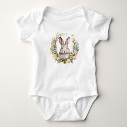 Wertvoll Tan Bunny Rabbit w Spring Flowers Baby Strampler (Vorderseite)