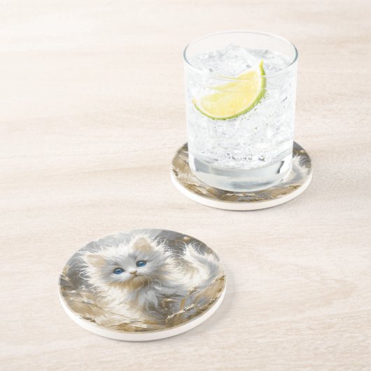 Wertvoll White Kitten Getränkeuntersetzer (Seite)