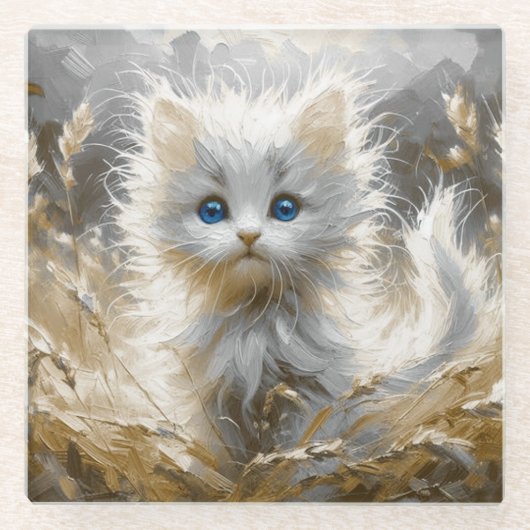 Wertvoll White Kitten Glasuntersetzer (Vorderseite)