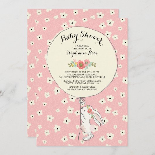 Wertvolle Bunny Girls Kinderdusche Einladung (Vorne/Hinten)