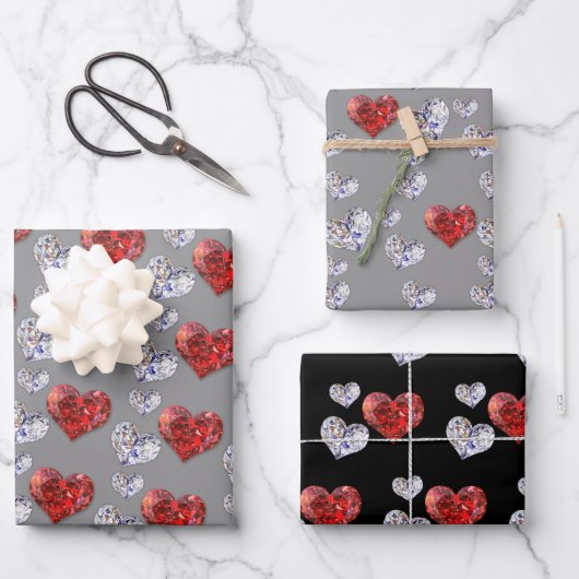 Wertvolle Elegant Diamond Hearts Geschenkpapier Set (Vorderseite)