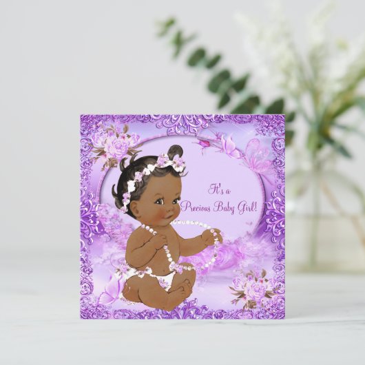 Wertvolle Girl Baby Dusche Lila Bläsernation Einladung (Stehend Vorderseite)