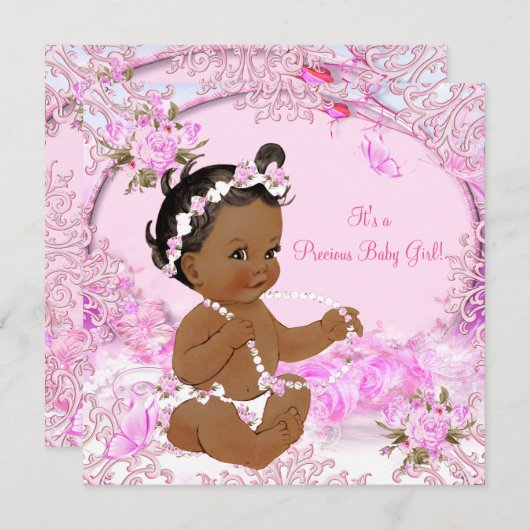 Wertvolle Girl-Baby-Dusche Rosa Bläsernation Einladung (Vorne/Hinten)