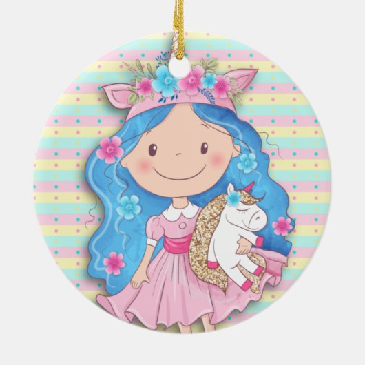 Wertvolle Girl-Süsse mit Einhorn Keramik Ornament (Hinten)