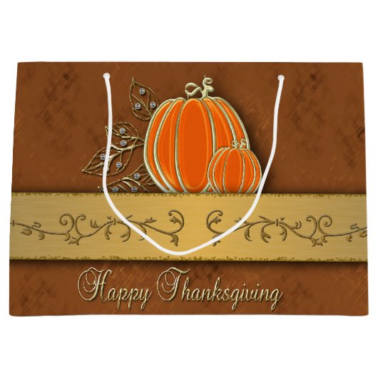 Wertvolle Gold Erntedank Pumpkin-Blätter Große Geschenktüte (Vorderseite)