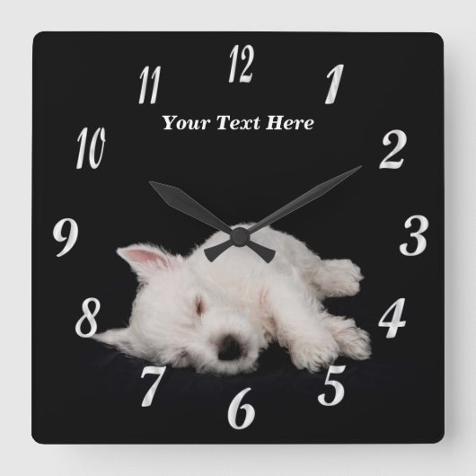 Wertvolle Napping Westie Puppy Wall Clock Quadratische Wanduhr (Vorderseite)