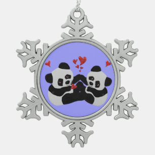 Wertvolle Panda-Weihnachtsverzierung Schneeflocken Zinn-Ornament