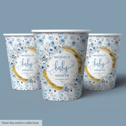 Wertvolle pastellblaue Blume Goldbaby Pappbecher