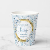 Wertvolle pastellblaue Blume Goldbaby Pappbecher (Vorderseite)