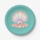 Wertvolle Perle in geöffneter Muschel Pappteller (Vorderseite)