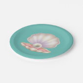 Wertvolle Perle in geöffneter Muschel Pappteller (Schrägansicht)