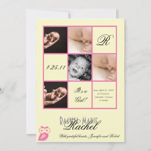 Wertvolle Plätze in Pink Foto Baby Ankündigung (Vorderseite)