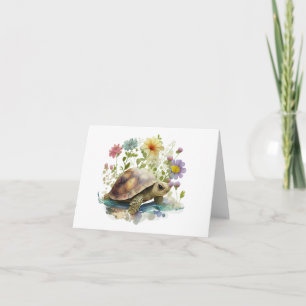 Wertvolle Schildkröte mit vielen Blume Leere Greet Karte