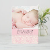 Wertvolle Spitzen-Foto Geburtsankündigung Ankündigung (Stehend Vorderseite)