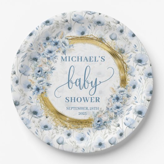 Wertvolle staubblaue Aquarellfarben-Blume Golddusc Pappteller (Vorderseite)