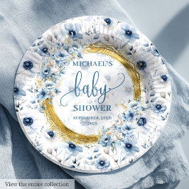 Wertvolle staubblaue Aquarellfarben-Blume Golddusc Pappteller