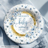 Wertvolle staubblaue Aquarellfarben-Blume Golddusc Pappteller