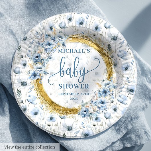 Wertvolle staubblaue Aquarellfarben-Blume Golddusc Pappteller