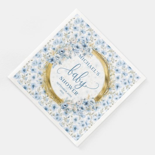 Wertvolle staubblaue Blumen Goldbabydusche Nickerc Serviette (Ecke)